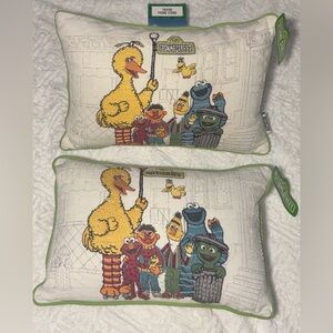 2 Brand New Sesame Street Character Throw Pillows Set Zip with Green Trim